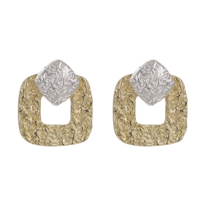Vintage irregular textured metal earrings with gold and silver geometric patterns
