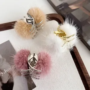Pinces à cheveux en peluche kaki, blanc et rose pour queue de cheval haute élégante
