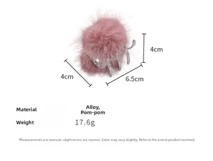 Spécifications de taille pour une pince à cheveux en peluche rose de 6,5 cm et poids de 17,6 g