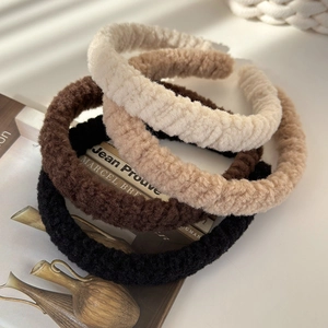 Serre-tête en Peluche Laine d'Agneau pour Femmes Automne Hiver Bandeau de Cheveux Haut Maillard Brun Noir Couleur Unie Accessoires de Tête