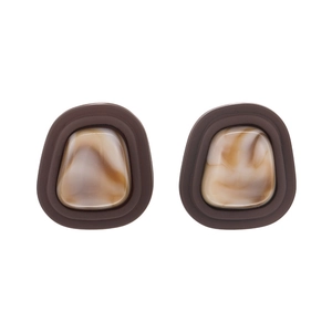 Orecchini geometrici marroni vintage con trama in resina ambrata in stile francese