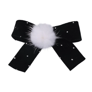 Barrette nœud en velours avec pompon en peluche et strass pour coiffure d'hiver