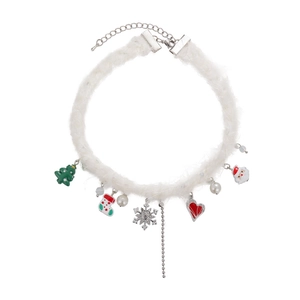 Plush Christmas snowflake choker with pearls and festive charms for winter sweater outfits