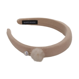 Eleganter Vintage gepolsterter Haarreif mit Plüschkugel und schimmernder Perle Dekor