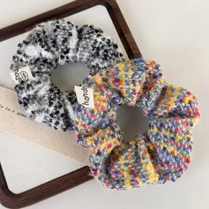 Women Knitted Plush Scrunchies Colorful Candy Bean Hair Tie Elastic Woolen Yarn Ponytail Holder Fashion Hair Accessories