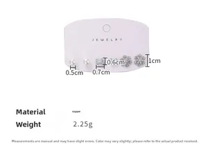 Detailed size specifications for snowflake pearl and bow earring set made of copper