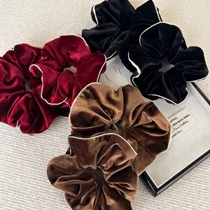 Chouchous Larges en Velours Rétro Français Avec Liseré Contrasté Élastiques à Cheveux Élégants pour Femmes Accessoires Cheveux