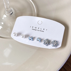 Winter snowflake and bowknot 6-piece pearl stud earring set for women in light blue