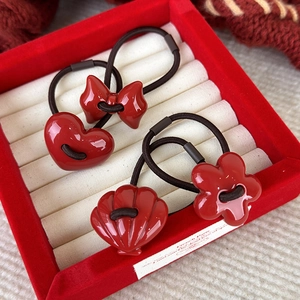 Set elastici per capelli rossi con perline a cuore fiocco e fiori per ragazze
