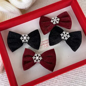 Pince à Cheveux Élégante Nœud en Velours avec Flocon de Neige en Strass Accessoires Cheveux de Noël pour Femmes