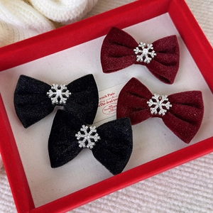 Barrettes noeuds en velours avec flocons en strass et perles, rouge vin et noir