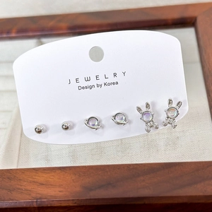 Lot de 6 boucles d'oreilles lapin en argent avec pierres de lune et planètes mignonnes