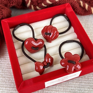 Elastici per Capelli in Resina Rossa con Conchiglia Cuore Fiocco per Donna Ragazza Stile Coreano Accessori Capelli Capodanno