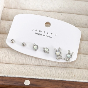 Lot de 6 boucles d'oreilles lapin en argent avec pierre de lune et motifs de perles
