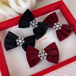 Lot de barrettes noeuds en velours avec flocon de neige brillant pour coiffure d'hiver