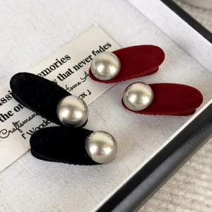 Vintage velvet hair clips in black and red with silver bead accents, four-piece set