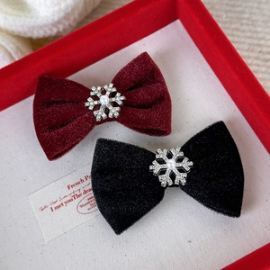 Barrettes à cheveux nœud en velours flocon de neige en rouge et noir en coffret