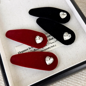 Fermaglio per Capelli Francese Vintage in Velluto a Cuore Con Strass Elegante Clip BB in Tessuto a Forma di Cuore Donna Accessori per Capelli