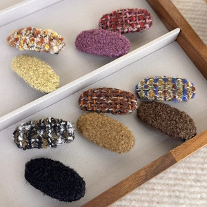 Lot de 10 barrettes ovales en laine à carreaux et unies pour filles aux couleurs d'automne