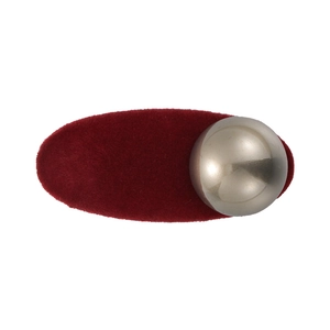 Retro burgundy flocked oval hair clip featuring a polished silver metallic sphere accent