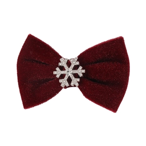 Barrette à cheveux en velours bordeaux avec flocon de neige en strass pour l'hiver