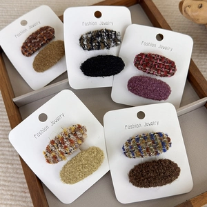 Barrettes à Cheveux En Tweed à Carreaux Et Clips BB Ovales En Peluche Couleur Contrastée épingles à Cheveux Automne Hiver Pour Filles Femmes Accessoires Pour Cheveux