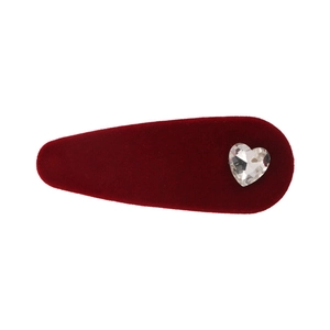 Fermaglio per capelli vintage francese in velluto bordeaux con strass a cuore