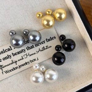 French style double-sided pearl stud earrings in gold, gray, black, and white colors