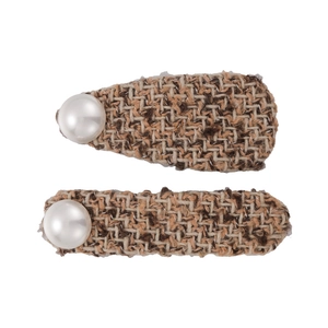 Brown tweed hair clips set with pearls in vintage style for elegant women hairstyles