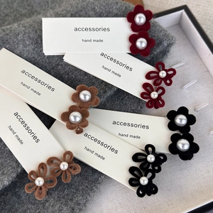Elegant Flocked Flower Hair Clip With Faux Artificial Pearl Alloy Duckbill Clip For Women Autumn Winter Vintage Style Hair Accessories