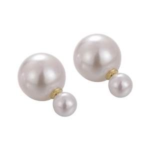 Elegant French double-sided pearl stud earrings with gold plating and glossy finish