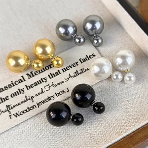 French Style Double Sided Ball Stud Earrings For Women Elegant Gold Plated Copper Resin Imitation Artificial Pearl Earrings Jewelry