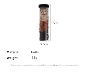 Detailed size view of high-elastic hair ties in a clear bottle with dimensions 18x5.3cm
