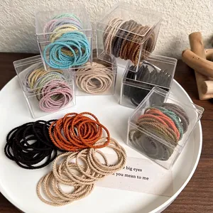 Assorted Colors High Elasticity Spiral Texture Fabric Hair Ties With Transparent Container Minimalist Korean Style Durable Hair Accessories For Women