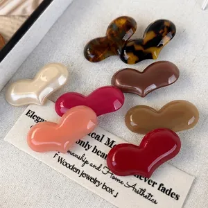 Sweet Korean Acetate Heart Hair Clip For Women French Vintage Colorful Heart Shaped Duckbill Side Clip Elegant Hair Accessories