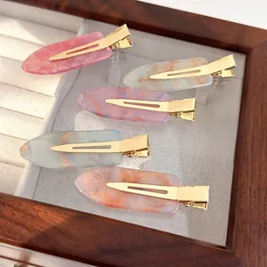 Pinces à Cheveux Bec de Canard en Acétate Rose pour Femmes Sans Trace Dégradé Motif Marbre Paillettes Bijoux en Alliage