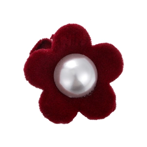 Elegant burgundy velvet flower hair clip featuring a glossy white faux pearl center