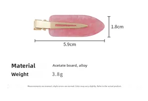 Détails de la pince à cheveux en acétate rose avec dimensions et base en alliage