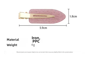 Pink glitter hair clip dimensions showing 5.9cm length and golden metal alligator base