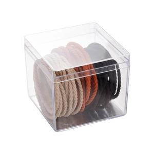 50 high elasticity earth tone hair bands with spiral texture in a clear acrylic storage box