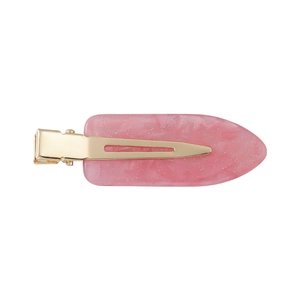 Barrette à cheveux élégante en résine rose à paillettes avec pince crocodile en métal doré