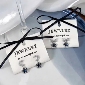 Damen Koreanischer Stil Kupfer Ohrringe Dunkelblau Stern Mond Schleife Ohrstecker Strass Künstliche Perle Sternenhimmel Schmuck