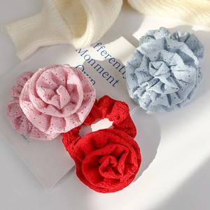 French style floral scrunchies with hollow lace fabric in red pink and blue colors