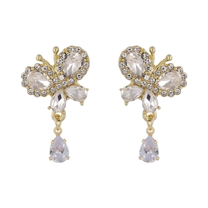 Sparkling butterfly tassel earrings with pavé crystals and pear-shaped drop pendants