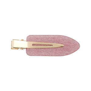 Elegant glitter pink resin hair clip with gold metal base for women hairstyle