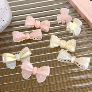 Pastel jelly bow hair clips and mini acetate hair claws in pearl pink and creamy white set