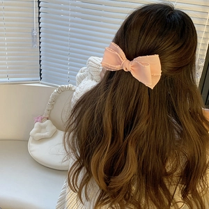 Barrette à cheveux rose à trois couches en tissu avec dentelle pour femme et fille