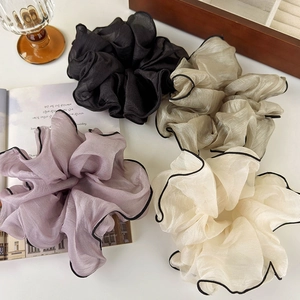 Oversized chiffon scrunchies set with black edges in black brown pink and white