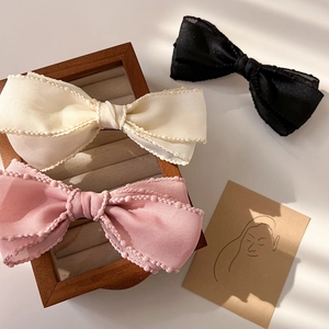 Lot de 3 barrettes à cheveux élégantes avec nœuds en tissu blanc, rose et noir