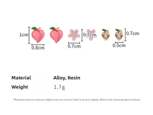 Size chart for sweet pink flower and cherry earring set made of alloy and resin